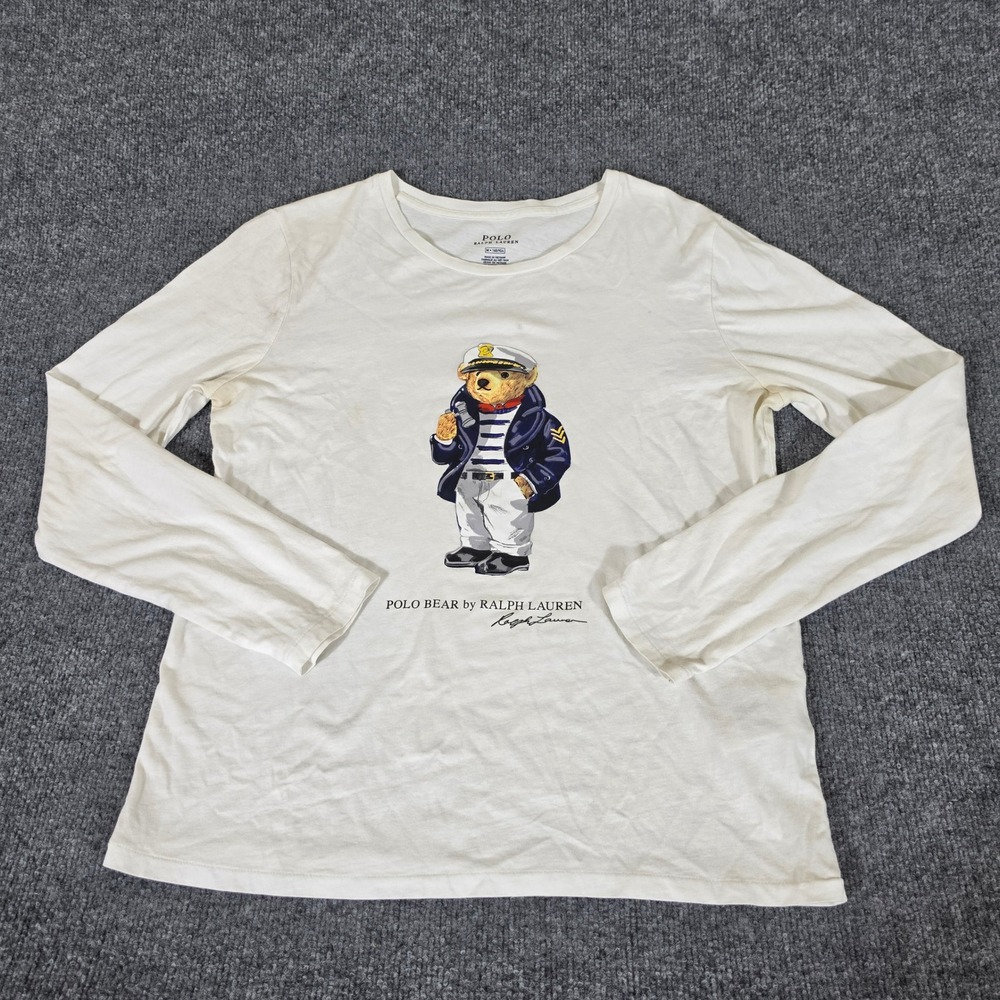 Polo Ralph Lauren Polo Bear Captain Nautical Graphic Long Sleeve Tee Cream M